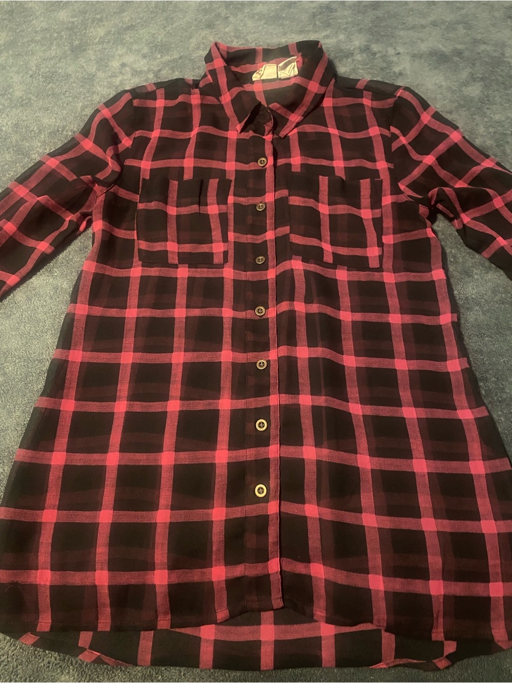 Black and Pink Plaid Button-Front Dress Shirt